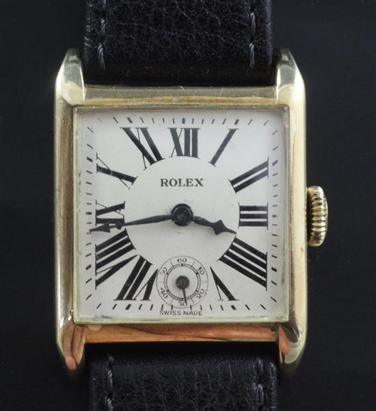 A gentlemans early 1930s 9ct gold Rolex manual wind wrist watch,